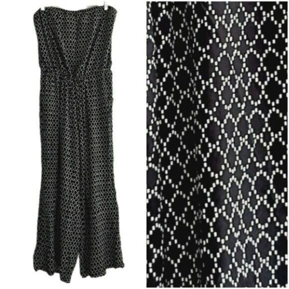 OLD NAVY | Wide Leg Crop Strapless Jumpsuit B&W Print Sz XL - Picture 1 of 14